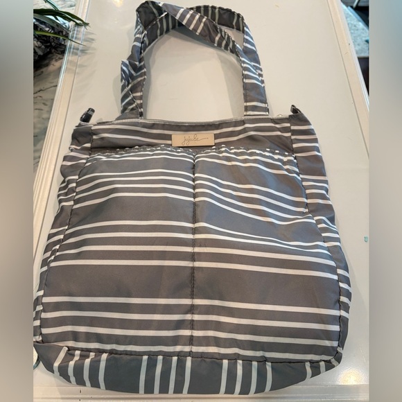 Jujube Lightweight Tote Gray and White Stripes - Picture 1 of 4